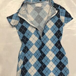 Preppy Tennis 90s Y2K Inspired Argyle Blue and White Feminine Mini Dress